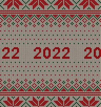 New Year Seamless Knitted Pattern with number 2022. Knitting Sweater Design.  Illustrazione stock