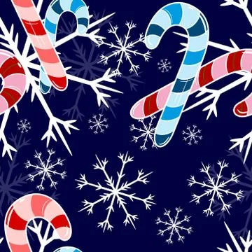 New Year Seamless Pattern with  candy canes and snowflakes. Vector illustration. イラスト素材