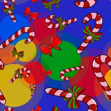 New Year Seamless Pattern with  candy canes and bows. Vector illustration. Stock Illustration