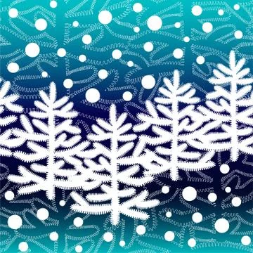 New Year seamless pattern with Christmas trees and snowfall. Stock Illustration