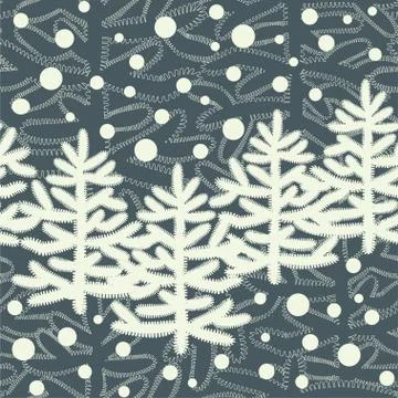 New Year seamless pattern with Christmas trees and snowfall. Stock Illustration