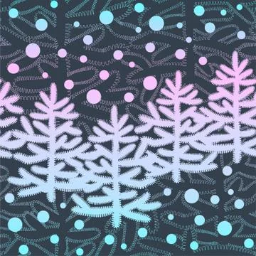 New Year seamless pattern with Christmas trees and snowfall. Stock Illustration