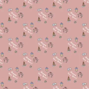 New year seamless pattern. Christmas pattern on a pink background - a star and a Stock Illustration