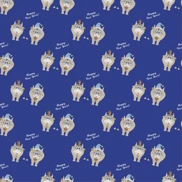 New year seamless pattern. Christmas pattern with cute horned animals - cow and Stock Illustration