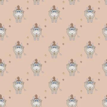 New year seamless pattern. Christmas pattern with a cute horned animal - a cow Stock Illustration