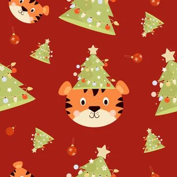 New Year seamless pattern with Christmas tree Illustrazione stock