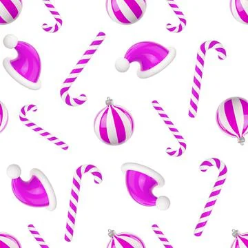 New Year seamless pattern of Christmas toys on a white background 3d render イラスト素材