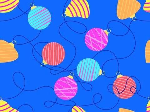 New Year seamless pattern with Christmas balls. Garland with colourful Chri.. Stock Illustration