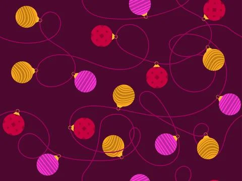 New Year seamless pattern with Christmas balls. Garland with colourful Chri.. Illustrazione stock