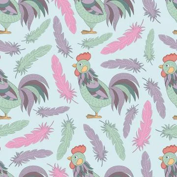New year seamless pattern with cocks Stock Illustration