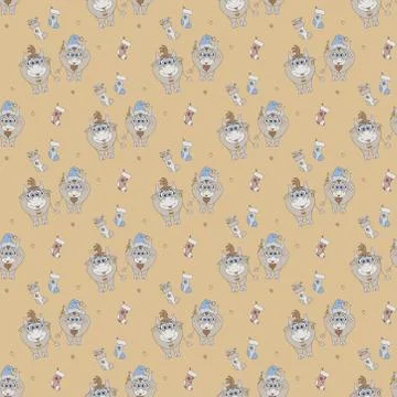 New year seamless pattern. Pattern with Christmas socks with gifts and horned Stock Illustration