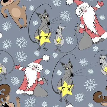 New Year seamless pattern with Santa Claus and snowflakes Stock Illustration