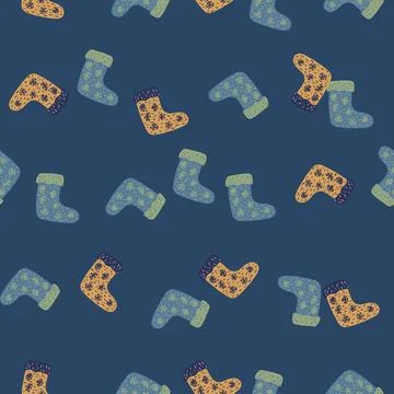 New year seamless pattern with simple cartoon funny socks ornament. Navy blue Stock Illustration