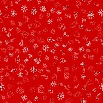 New Year seamless vector pattern with Christmas ornament, Santa Claus, snowfl Stock Illustration