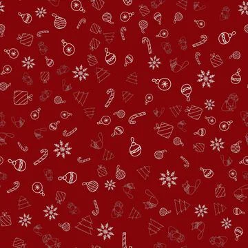 New Year seamless vector pattern with Christmas ornament, Santa Claus, snowfl Stock Illustration