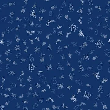 New Year seamless vector pattern with forest animals, poinsettia, mistletoe,  Illustrazione stock