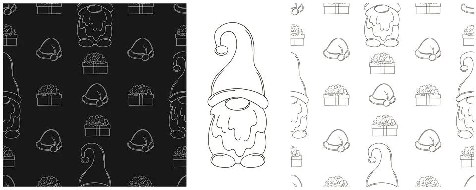 New Year. Set Monochrome pattern in hand draw style Stock Illustration