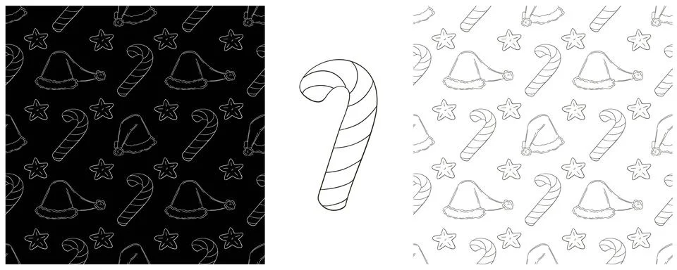 New Year. Set Monochrome pattern in hand draw style イラスト素材