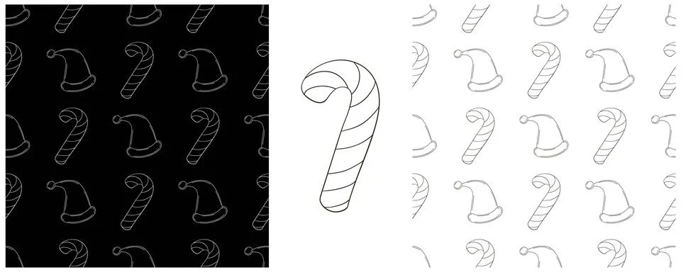 New Year. Set Monochrome pattern in hand draw style イラスト素材