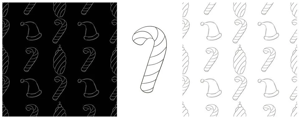 New Year. Set Monochrome pattern in hand draw style イラスト素材