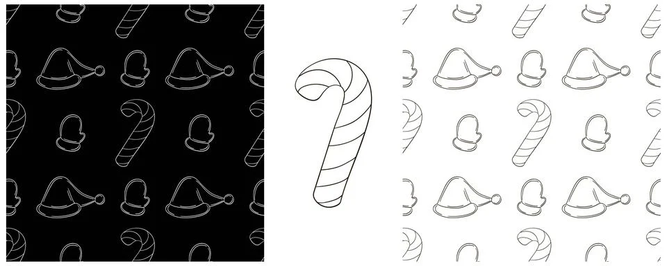 New Year. Set Monochrome pattern in hand draw style イラスト素材