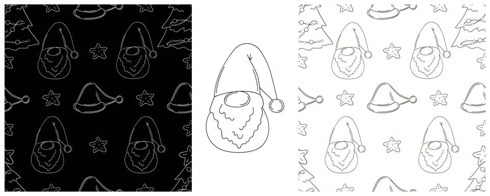 New Year. Set Monochrome pattern in hand draw style Stock Illustration