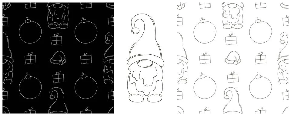 New Year. Set Monochrome pattern in hand draw style Stock Illustration