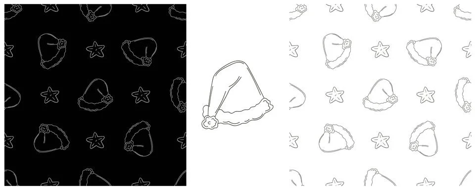 New Year. Set Monochrome pattern in hand draw style Stock Illustration