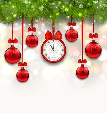New Year Shimmering Background with Clock Illustrazione stock