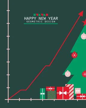 New Year simple infographic template with light green Christmas tree and red Stock Illustration