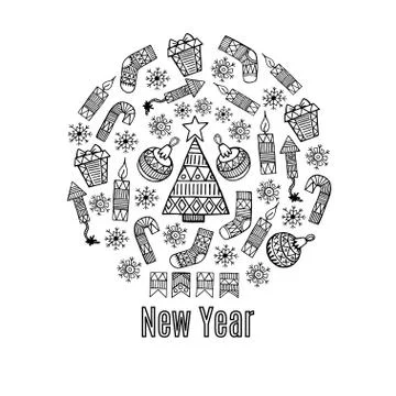 New Year sketch in a circle vector design Stock Illustration