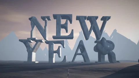 New Year Snow Capped Ice Letters on a Frozen Glacier Plain in Cold Polar Light Stock Footage 341803311