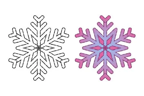 New Year snowflake icon set, hand drawn ink brush strokes. Two images in outline Stock Illustration