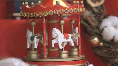 New year souvenir - toy carousel Stock Footage