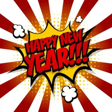New year. Speech comic bubble text yellow Stock Illustration