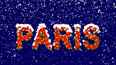New Year text capital name PARIS. Snow falls. Christmas mood, looped video. Video stock 95918283