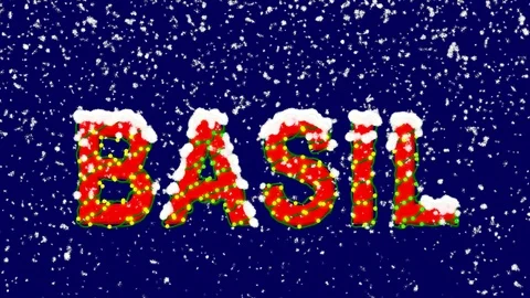 New Year text vegetable BASIL. Snow falls. Christmas mood, looped video. Alpha Stock Footage 96447052