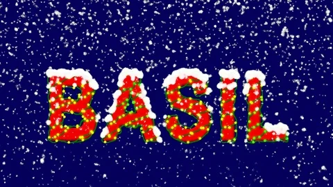 New Year text vegetable BASIL. Snow falls. Christmas mood, looped video. Alpha Stock Footage 96447539