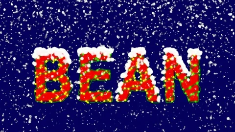 New Year text vegetable BEAN. Snow falls. Christmas mood, looped video. Alpha Stock Footage 96447876