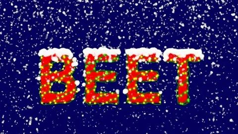 New Year text vegetable BEET. Snow falls. Christmas mood, looped video. Alpha Stock Footage 96540706