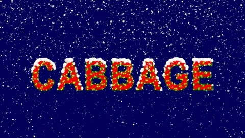 New Year text vegetable CABBAGE. Snow falls. Christmas mood, looped video. Alpha Stock Footage 96448601