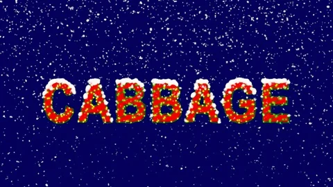 New Year text vegetable CABBAGE. Snow falls. Christmas mood, looped video. Alpha Stock Footage 96448971