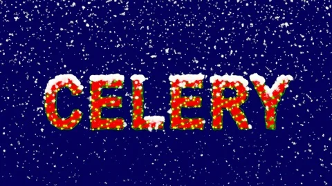 New Year text vegetable CELERY. Snow falls. Christmas mood, looped video. Alpha Stock Footage 96541959