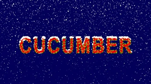 New Year text vegetable CUCUMBER. Snow falls. Christmas mood, looped video. Stock Footage 96449699