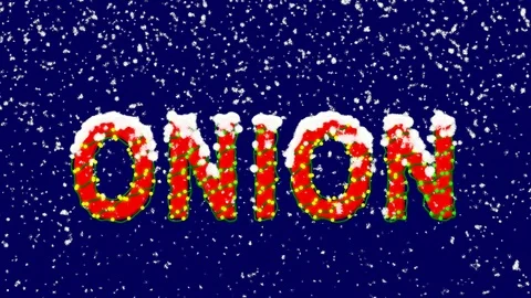 New Year text vegetable ONION. Snow falls. Christmas mood, looped video. Alpha Stock Footage 96454515