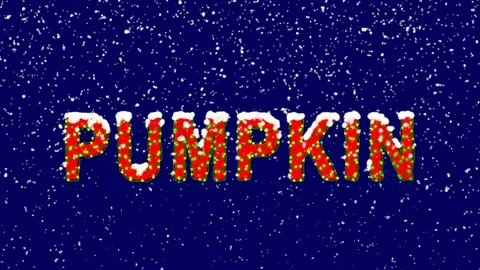 New Year text vegetable PUMPKIN. Snow falls. Christmas mood, looped video. Alpha Stock Footage 96545991