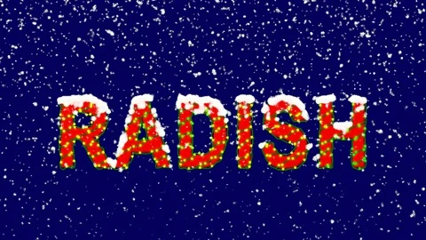 New Year text vegetable RADISH. Snow falls. Christmas mood, looped video. Alpha Stock Footage 96546205
