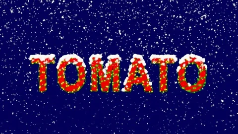 New Year text vegetable TOMATO. Snow falls. Christmas mood, looped video. Alpha Stock Footage 96546799