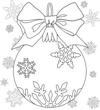 New year theme black and white poster with decorations, ribbon and snowflakes. Stock Illustration
