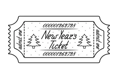 New Year ticket. Admit one. Coniferous spruce. Snow falling. Vector. Stock Illustration